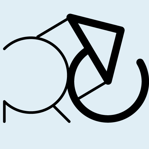 Two three-quarter circles, four lines, an isosceles triangle form the three letters R E A and also a circle with an arrow that has the stylized shape of a house.
