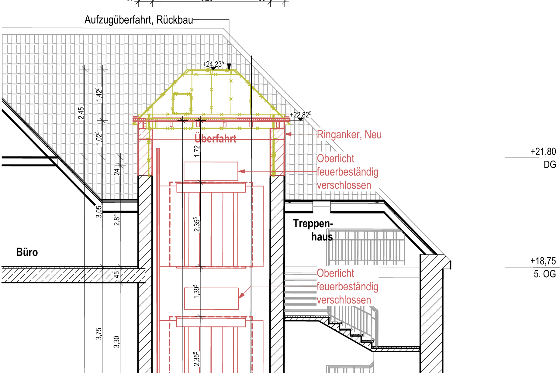 Längsschnitt, anonymisiert – Revitalisierung mit Aufzugsanlage im Gründerzeitbau, Berlin