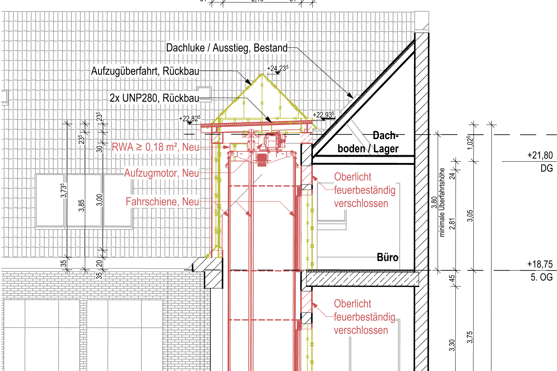 Querschnitt, anonymisiert – Revitalisierung mit Aufzugsanlage im Gründerzeitbau, Berlin