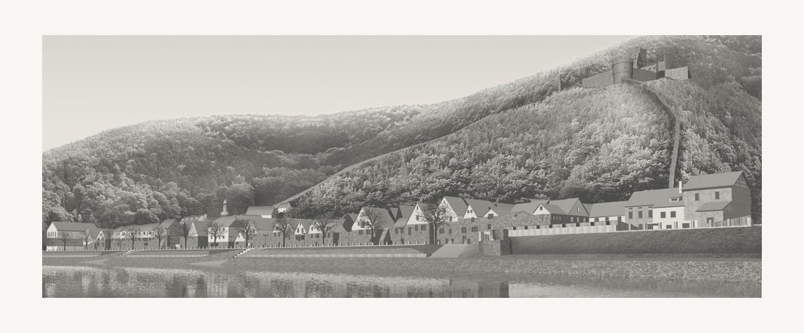 Monochrome Projektgrafik Hochwasserschutz Freudenberg am Main